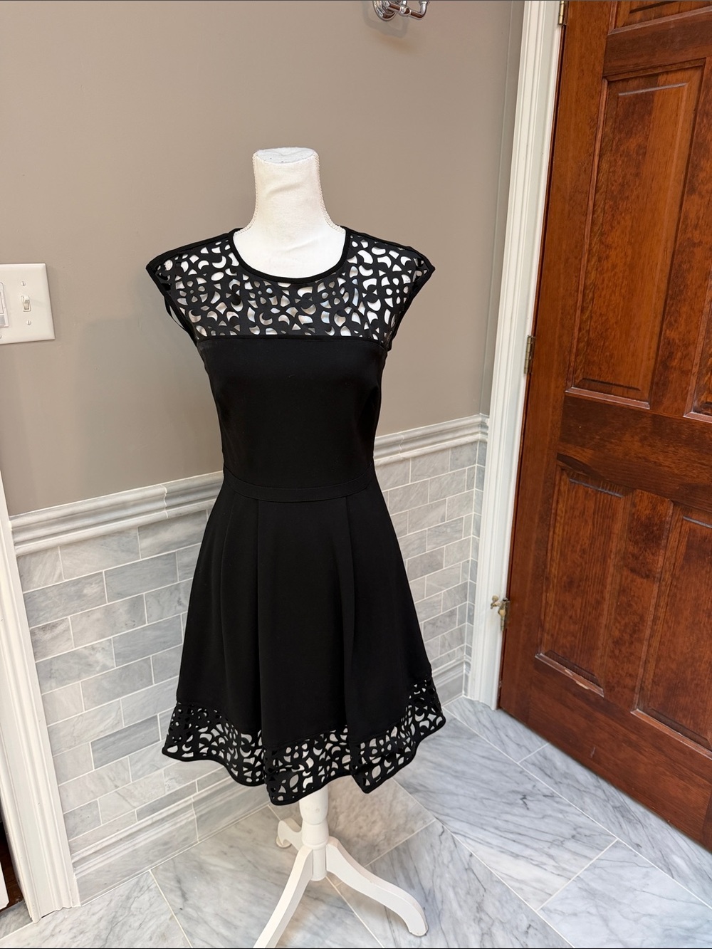Ralph Lauren Black Laser-Cut Fit & Flare Midi Dress